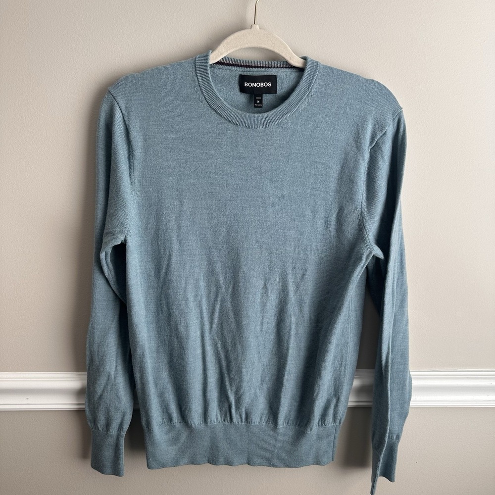 Bonobos Light Blue Merino Wool Crewneck Knit Pullover Sweater Standard Fit M